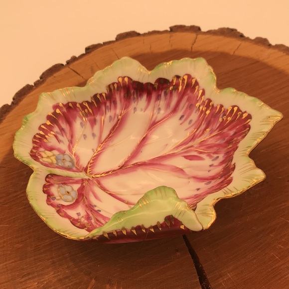 VTG Andrea by Sadek Handpainted Leaf Trinket Dish/Bowl - Picture 5 of 10